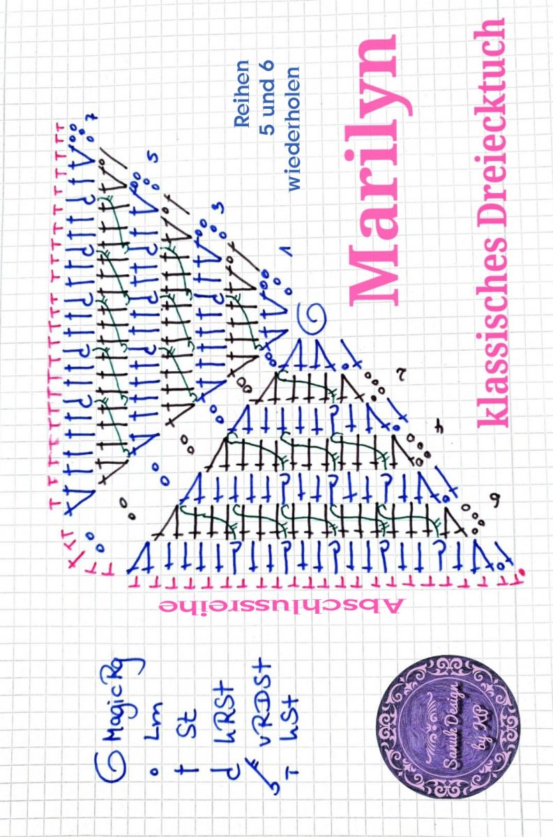 Blog-Inhaltsbild für 'kostenlose Häkelanleitung klassische Version Dreieckstuch Marilyn - raffiniert: je nach Machart ändert sich die Optik'